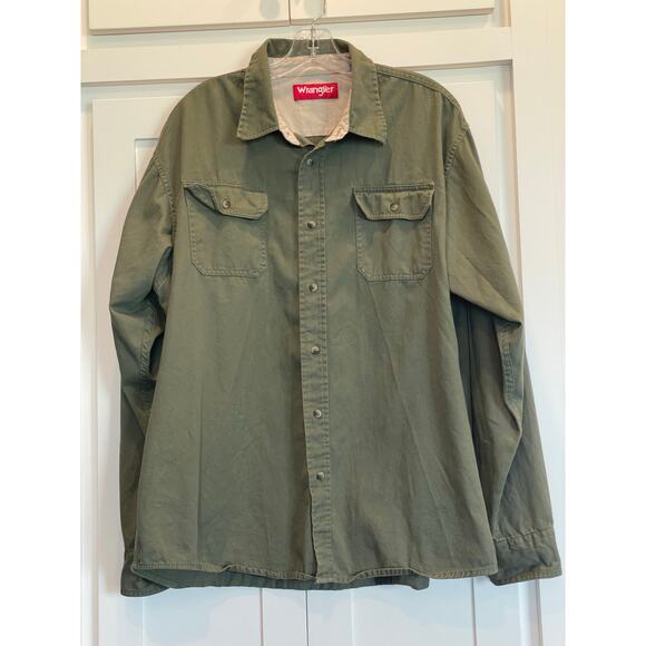 Wranger Men's olive green button up shirt/jacket 100% Cotton XL - Picture 1 of 9